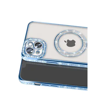İphone 14 Kılıf Joke Simli Magneticsafe Kılıf - Mavi