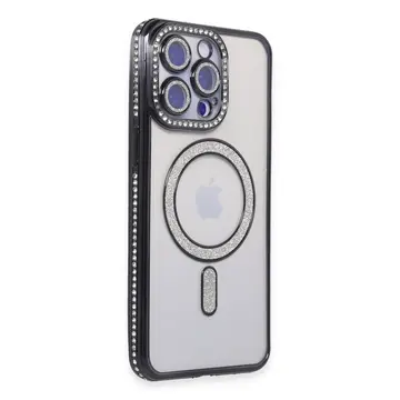 İphone 14 Pro Kılıf Joke Simli Magneticsafe Kılıf - Siyah