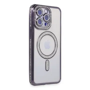 İphone 14 Pro Kılıf Joke Simli Magneticsafe Kılıf - Derin Mor