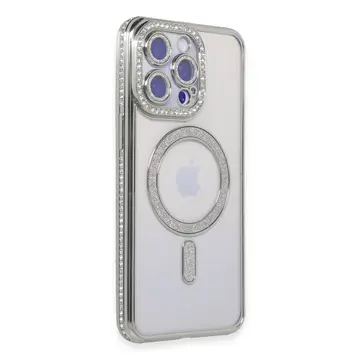 İphone 14 Pro Kılıf Joke Simli Magneticsafe Kılıf - Gümüş