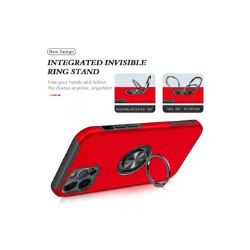 İphone 12 Pro Kılıf Elit Yüzüklü Kapak - Kırmızı