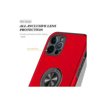 İphone 12 Pro Kılıf Elit Yüzüklü Kapak - Kırmızı