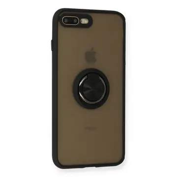 İphone 7 Plus Kılıf Montreal Yüzüklü Silikon Kapak - Siyah
