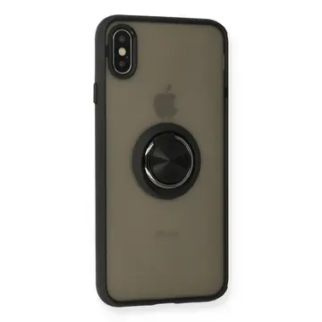 İphone Xs Max Kılıf Montreal Yüzüklü Silikon Kapak - Siyah