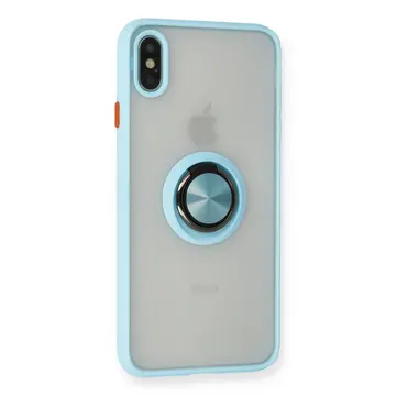 İphone Xs Max Kılıf Montreal Yüzüklü Silikon Kapak - Buz Mavi