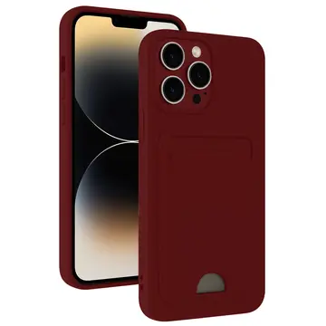 İphone 15 Pro Kılıf Kelvin Kartvizitli Silikon - Bordo