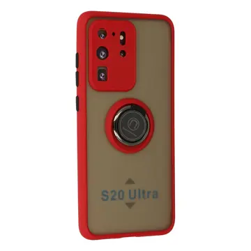 Samsung Galaxy S20 Ultra Kılıf Montreal Yüzüklü Silikon Kapak - Kırmızı