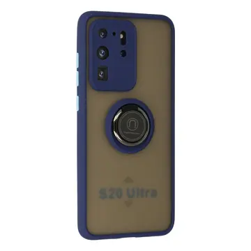 Samsung Galaxy S20 Ultra Kılıf Montreal Yüzüklü Silikon Kapak - Lacivert