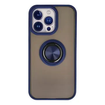 İphone 15 Pro Max Kılıf Montreal Yüzüklü Silikon Kapak - Lacivert