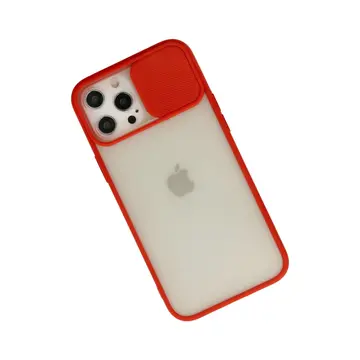 İphone 12 Pro Max Kılıf Palm Buzlu Kamera Sürgülü Silikon - Kırmızı