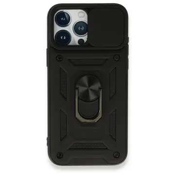 İphone 15 Pro Kılıf Pars Lens Yüzüklü Silikon - Siyah