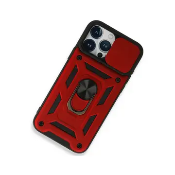 İphone 15 Pro Max Kılıf Pars Lens Yüzüklü Silikon - Kırmızı