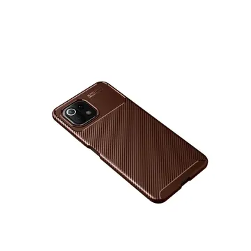 Xiaomi Mi 11 Lite Kılıf Auto Focus Karbon Kapak - Kahverengi