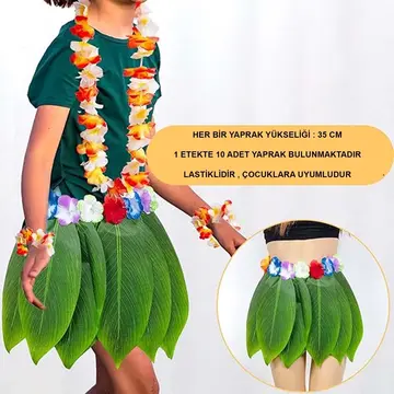 Tropikal Esintili Hawaii Yapraklı Parti Eteği Çocuk Boy
