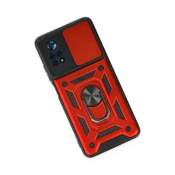 Xiaomi Poco X4 Pro 5g Kılıf Pars Lens Yüzüklü Silikon - Kırmızı
