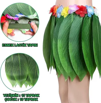 Tropikal Esintili Hawaii Yapraklı Parti Eteği Yetişkin Boy