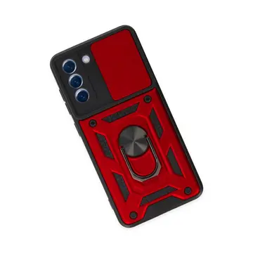 Samsung Galaxy S21 Fe Kılıf Pars Lens Yüzüklü Silikon - Kırmızı