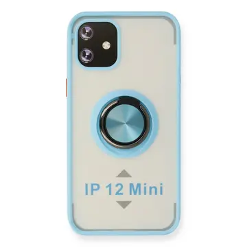 İphone 12 Mini Kılıf Montreal Yüzüklü Silikon Kapak - Buz Mavi
