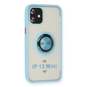 İphone 12 Mini Kılıf Montreal Yüzüklü Silikon Kapak - Buz Mavi