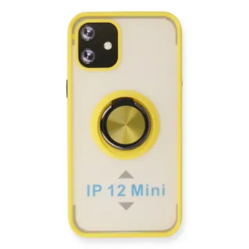 İphone 12 Mini Kılıf Montreal Yüzüklü Silikon Kapak - Sarı