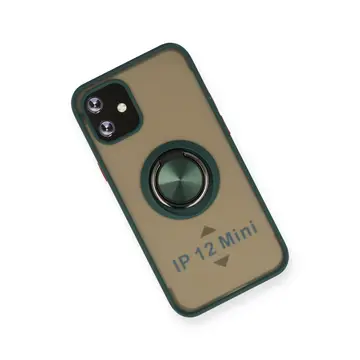İphone 12 Mini Kılıf Montreal Yüzüklü Silikon Kapak - Yeşil