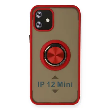İphone 12 Kılıf Montreal Yüzüklü Silikon Kapak - Kırmızı