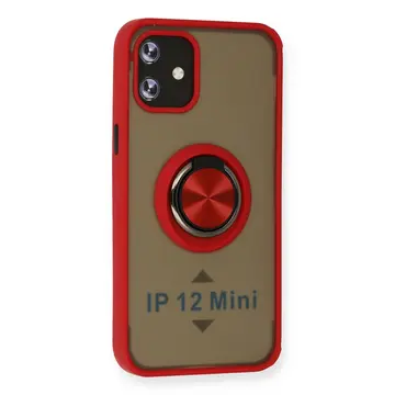 İphone 12 Kılıf Montreal Yüzüklü Silikon Kapak - Kırmızı