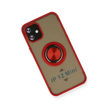 İphone 12 Kılıf Montreal Yüzüklü Silikon Kapak - Kırmızı