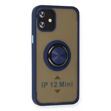 İphone 12 Kılıf Montreal Yüzüklü Silikon Kapak - Lacivert