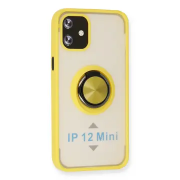 İphone 12 Kılıf Montreal Yüzüklü Silikon Kapak - Sarı