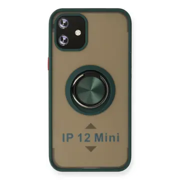 İphone 12 Kılıf Montreal Yüzüklü Silikon Kapak - Yeşil