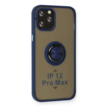 İphone 12 Pro Kılıf Montreal Yüzüklü Silikon Kapak - Lacivert