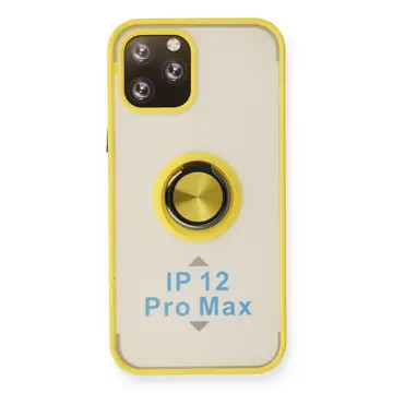 İphone 12 Pro Kılıf Montreal Yüzüklü Silikon Kapak - Sarı
