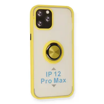 İphone 12 Pro Kılıf Montreal Yüzüklü Silikon Kapak - Sarı