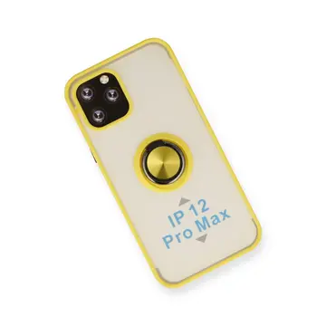 İphone 12 Pro Kılıf Montreal Yüzüklü Silikon Kapak - Sarı