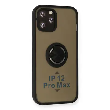 İphone 12 Pro Kılıf Montreal Yüzüklü Silikon Kapak - Siyah