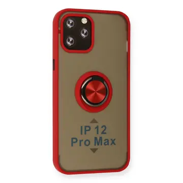 İphone 12 Pro Max Kılıf Montreal Yüzüklü Silikon Kapak - Kırmızı