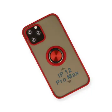 İphone 12 Pro Max Kılıf Montreal Yüzüklü Silikon Kapak - Kırmızı