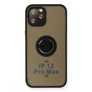 İphone 12 Pro Max Kılıf Montreal Yüzüklü Silikon Kapak - Siyah
