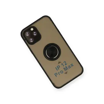 İphone 12 Pro Max Kılıf Montreal Yüzüklü Silikon Kapak - Siyah