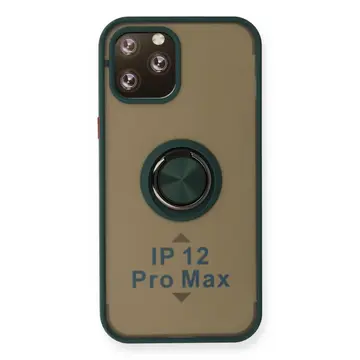 İphone 12 Pro Max Kılıf Montreal Yüzüklü Silikon Kapak - Yeşil