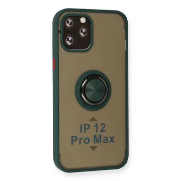 İphone 12 Pro Max Kılıf Montreal Yüzüklü Silikon Kapak - Yeşil