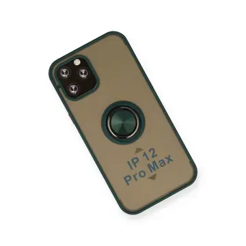 İphone 12 Pro Max Kılıf Montreal Yüzüklü Silikon Kapak - Yeşil