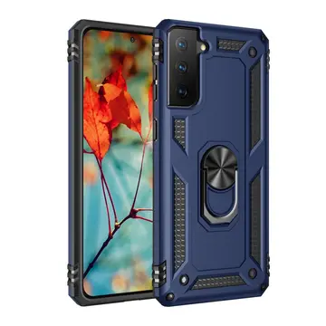 Samsung Galaxy S21 Kılıf Sofya Yüzüklü Silikon Kapak - Lacivert