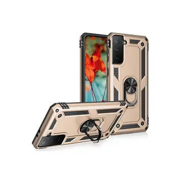 Samsung Galaxy S21 Kılıf Sofya Yüzüklü Silikon Kapak - Gold