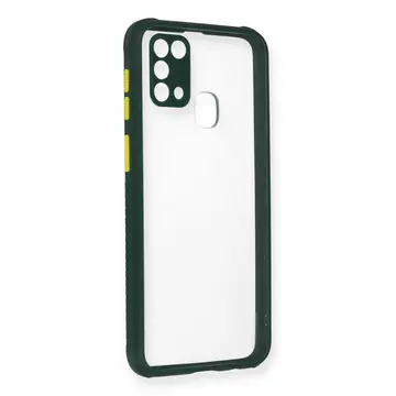 Samsung Galaxy M31 Kılıf Miami Şeffaf Silikon - Koyu Yeşil