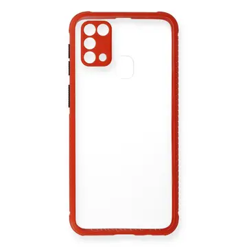 Samsung Galaxy M31 Kılıf Miami Şeffaf Silikon - Kırmızı