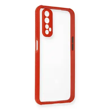 Realme 7 Kılıf Miami Şeffaf Silikon - Kırmızı