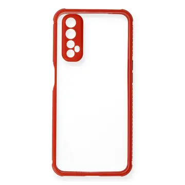 Realme 7 Kılıf Miami Şeffaf Silikon - Kırmızı