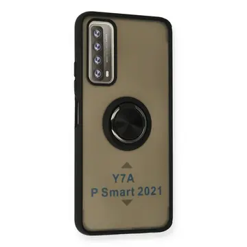 Huawei P Smart 2021 Kılıf Montreal Yüzüklü Silikon Kapak - Siyah